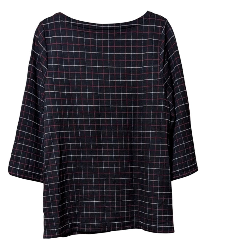 NWT J. Jill top women's size Large Black ponte knit 3/4 sleeve grid windowpane - Picture 2 of 8